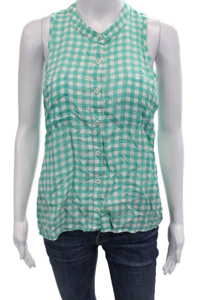 Splendid Women Basic Green Check Sleeveless Button Up Rayon Tank Top Size S