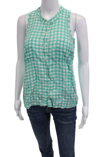 Splendid Women Basic Green Check Sleeveless Button Up Rayon Tank Top Size S