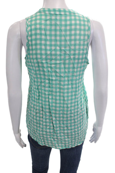 Splendid Women Basic Green Check Sleeveless Button Up Rayon Tank Top Size S