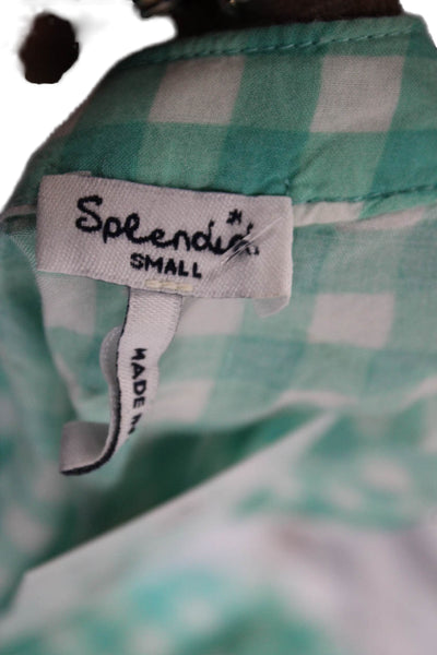 Splendid Women Basic Green Check Sleeveless Button Up Rayon Tank Top Size S