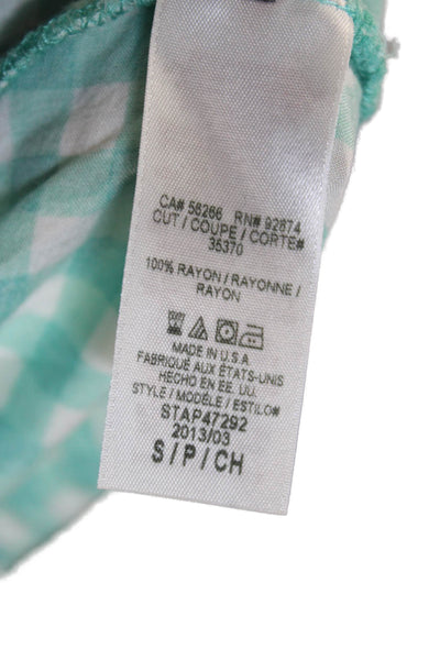 Splendid Women Basic Green Check Sleeveless Button Up Rayon Tank Top Size S