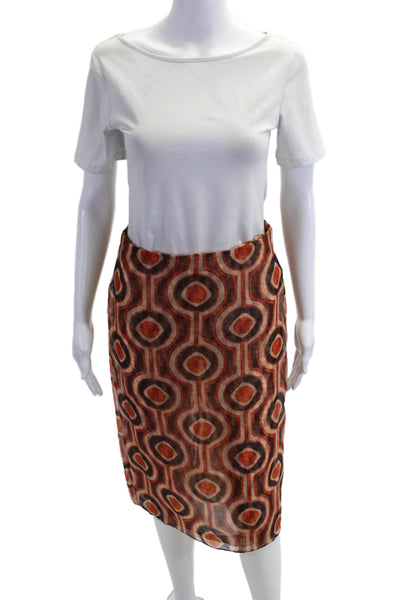 Zara Women Straight Pencil Skirt Orange Geometric Polyester Blend Size XS