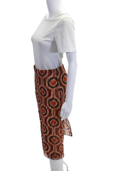 Zara Women Straight Pencil Skirt Orange Geometric Polyester Blend Size XS