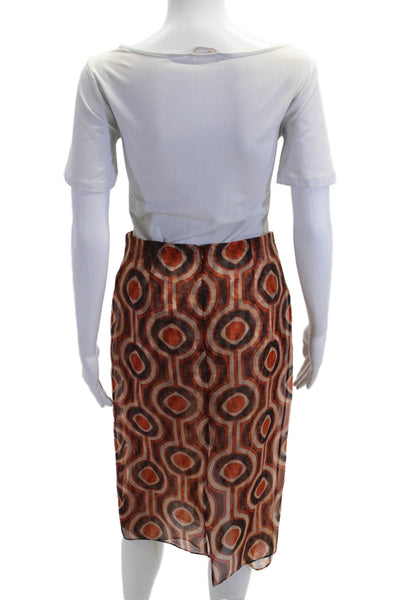 Zara Women Straight Pencil Skirt Orange Geometric Polyester Blend Size XS