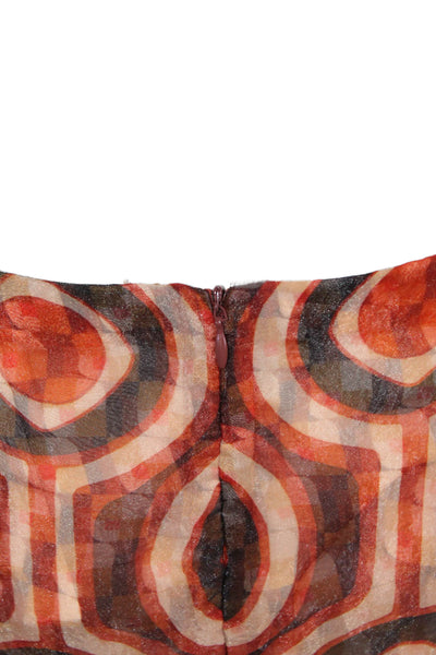 Zara Women Straight Pencil Skirt Orange Geometric Polyester Blend Size XS