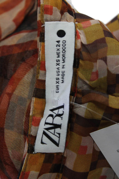 Zara Women Straight Pencil Skirt Orange Geometric Polyester Blend Size XS