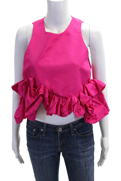 Zara Women Cropped Pink Sleeveless Tank Round Neck Polyester Size S