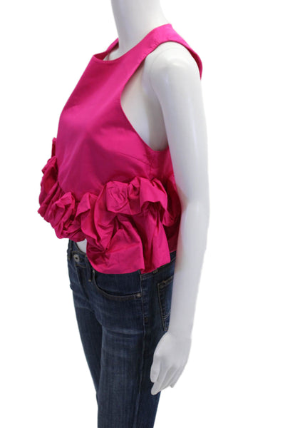 Zara Women Cropped Pink Sleeveless Tank Round Neck Polyester Size S