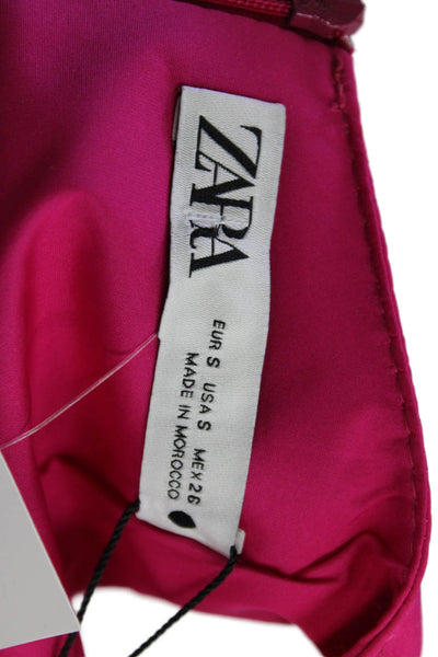Zara Women Cropped Pink Sleeveless Tank Round Neck Polyester Size S