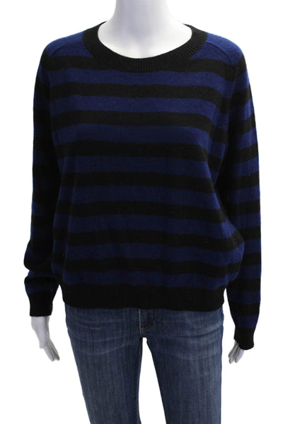 Vince Unisex Black 100% Cashmere Striped Crew Neck Pullover Sweater Size S