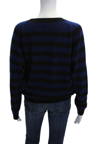 Vince Unisex Black 100% Cashmere Striped Crew Neck Pullover Sweater Size S