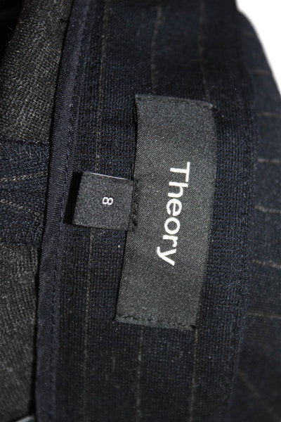Theory Womens Ankle Dress Pants Black Striped Hook & Eye Size 8