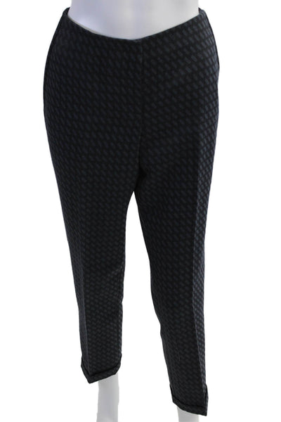 Theory Womens Ankle Dress Pants Dark Blue Geometric Wool Blend Size 8