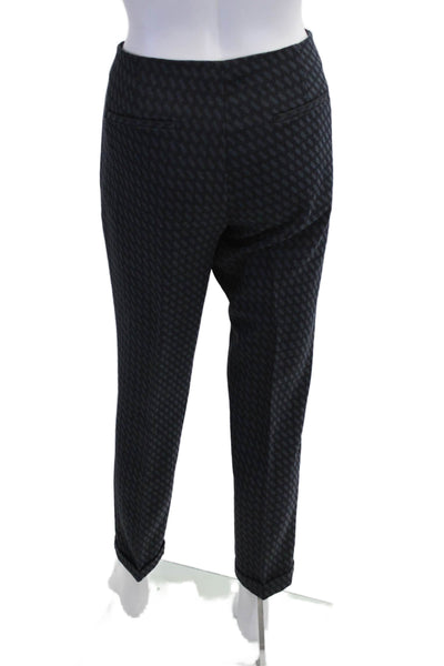Theory Womens Ankle Dress Pants Dark Blue Geometric Wool Blend Size 8