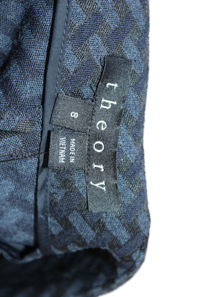Theory Womens Ankle Dress Pants Dark Blue Geometric Wool Blend Size 8