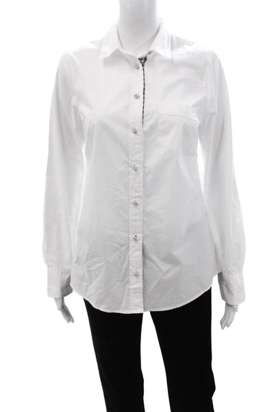 J Crew Womens White Cotton Collared Basic Button Up Shirt Long Sleeve Size S