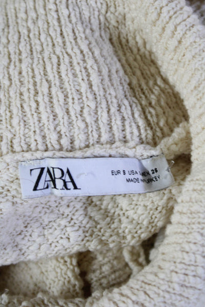Zara Women Cropped Collared Button Up Beige Cotton Short Sleeve Top Size S