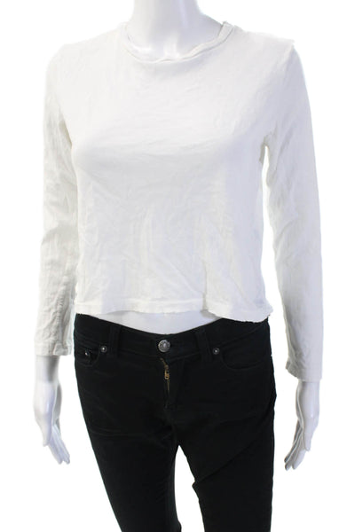 Amo Women Cropped Long Sleeve Cotton T-Shirt White Size S