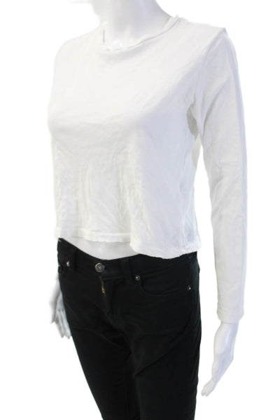 Amo Women Cropped Long Sleeve Cotton T-Shirt White Size S