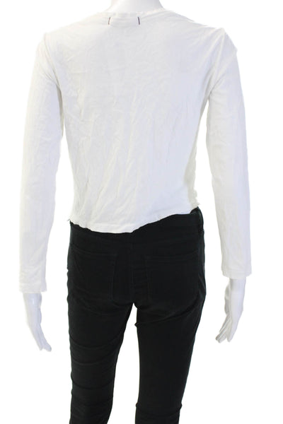 Amo Women Cropped Long Sleeve Cotton T-Shirt White Size S