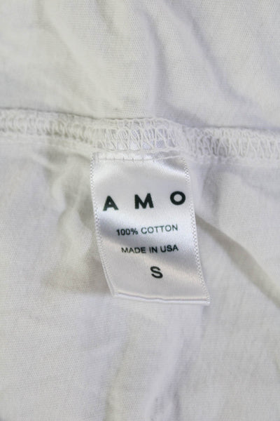 Amo Women Cropped Long Sleeve Cotton T-Shirt White Size S