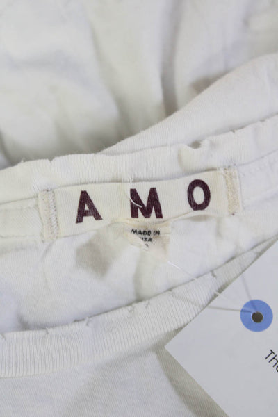 Amo Women Cropped Long Sleeve Cotton T-Shirt White Size S