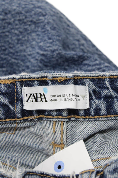 Zara Womens Mom Jeans Blue Denim Mid Rise Inseam 27 Size 2
