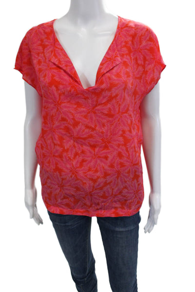 Comptoir Des Cotonniers Women Silk Floral V-Neck Sleeveless Blouse Red Size 36