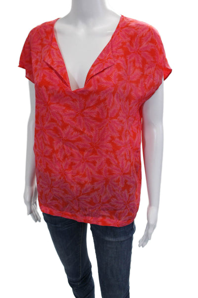 Comptoir Des Cotonniers Women Silk Floral V-Neck Sleeveless Blouse Red Size 36