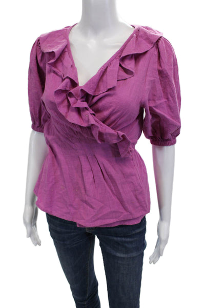 Roller Rabbit Womens Bohemian Purple V Neck 3/4 Sleeve Cotton Blouse Size S