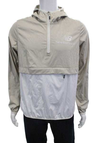 New Balance Mens Pullover Hoodie Beige Zip High Neck Long Sleeve Size L