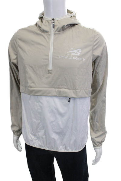 New Balance Mens Pullover Hoodie Beige Zip High Neck Long Sleeve Size L