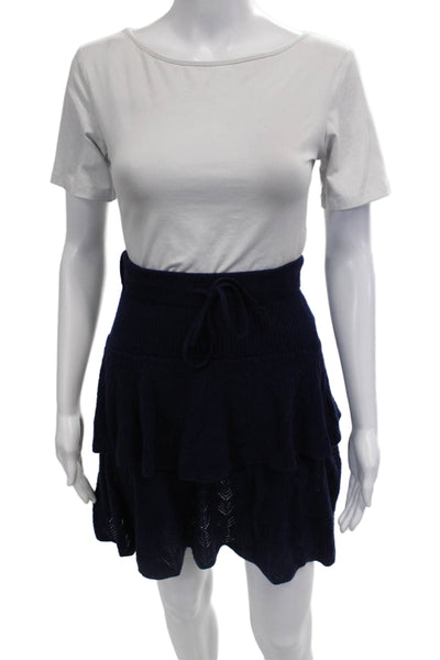Claudia Schiffer Women Peasant Mini Skirt Dark Blue Wool Cashmere Size S