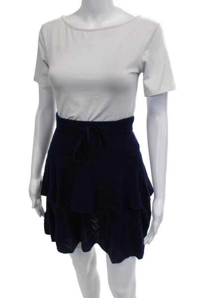Claudia Schiffer Women Peasant Mini Skirt Dark Blue Wool Cashmere Size S