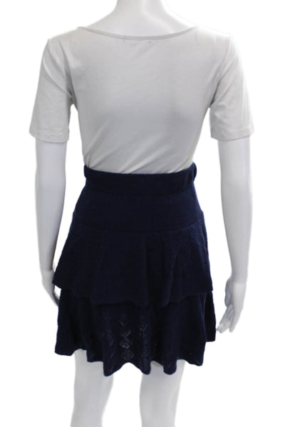 Claudia Schiffer Women Peasant Mini Skirt Dark Blue Wool Cashmere Size S