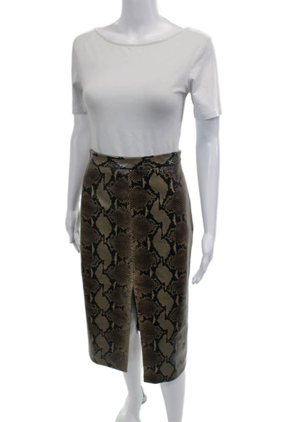 Khaite Women Beige Animal Print Cupro Straight Pencil Skirt Long Size 10