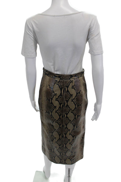 Khaite Women Beige Animal Print Cupro Straight Pencil Skirt Long Size 10