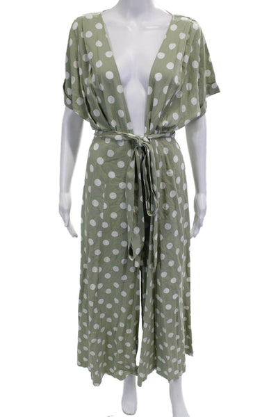 Mara Hoffman Womens Green Polka Dot V-Neck Short Sleeve Jumpsuit Size 8