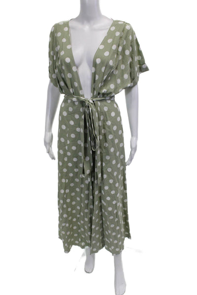 Mara Hoffman Womens Green Polka Dot V-Neck Short Sleeve Jumpsuit Size 8