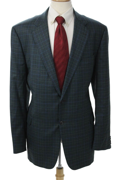 Joseph Abboud Mens Sport Coat Dark Blue Plaid 100% Wool Big & Tall Size 48