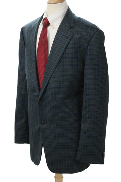 Joseph Abboud Mens Sport Coat Dark Blue Plaid 100% Wool Big & Tall Size 48