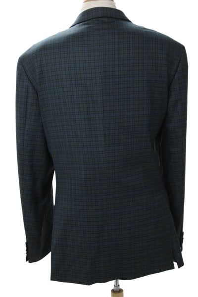 Joseph Abboud Mens Sport Coat Dark Blue Plaid 100% Wool Big & Tall Size 48