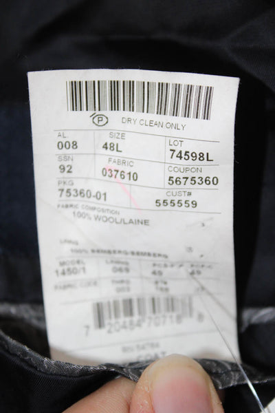 Joseph Abboud Mens Sport Coat Dark Blue Plaid 100% Wool Big & Tall Size 48