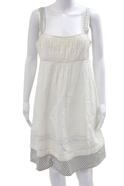 Calvin Klein Women Sundress White Striped Square Neck Sleeveless Short Size 8