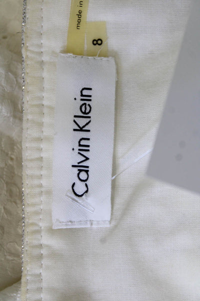 Calvin Klein Women Sundress White Striped Square Neck Sleeveless Short Size 8