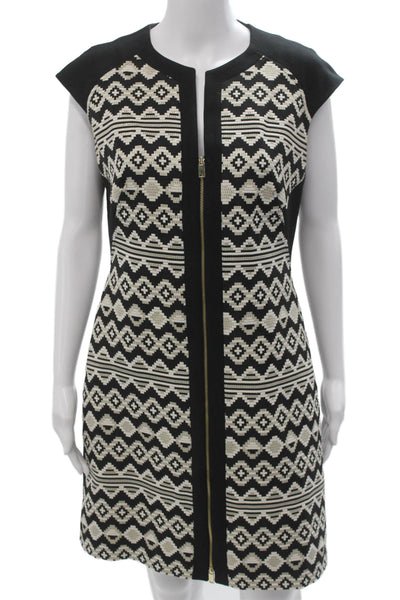 Ted Baker London Womens Black Aztec Geometric Shift Dress Short Sleeve Size 3