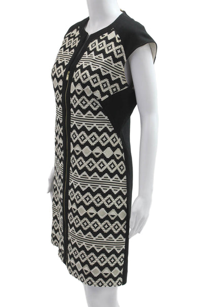 Ted Baker London Womens Black Aztec Geometric Shift Dress Short Sleeve Size 3
