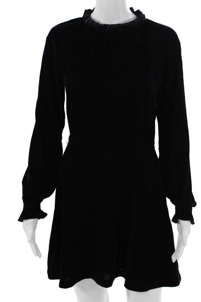 Maje Women A-Line Mini Dress Black High Neck Long Sleeve Zip Size 1