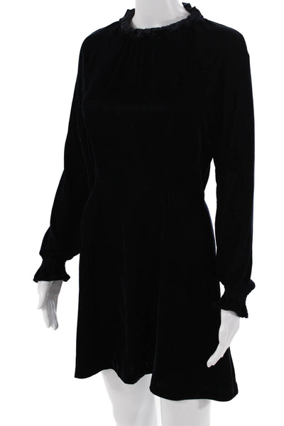 Maje Women A-Line Mini Dress Black High Neck Long Sleeve Zip Size 1
