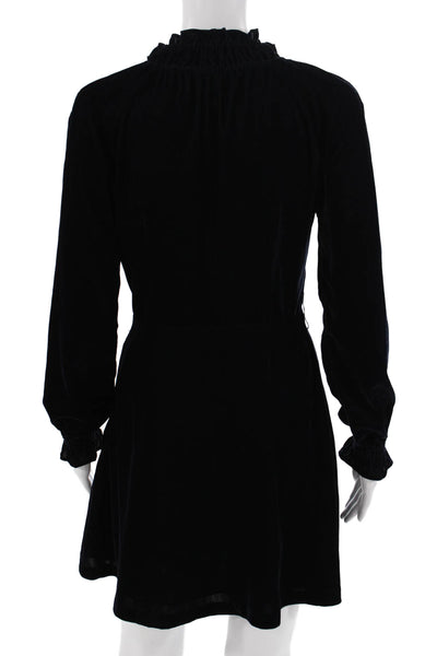 Maje Women A-Line Mini Dress Black High Neck Long Sleeve Zip Size 1